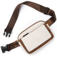Fashion chest bag in beige and brown artificial leather with adjustable waist strap