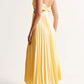 Yellow Ins suspender pleated long dress with hollow-waisted backless design, sleeveless summer women's clothing