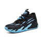 Men's fashion black and blue personalized sports shoe with mesh upper and front lace-up design
