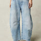 High stretch mid-rise wide leg loose fit light blue denim jeans for women