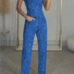 Blue shiny vest diamond sequin strapless top with matching trousers suit