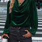 Women's deep green pile collar long sleeve loose pullover top in velvet fabric