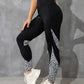 Color contrast patchwork high waist black and white leopard print yoga leggings