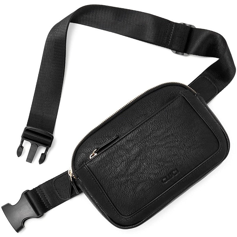 Black fashion chest bag made of soft artificial leather with adjustable strap