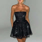 Black tube top lace dress with back bow-knot and mesh stitching, off-shoulder short skirt summer fashion