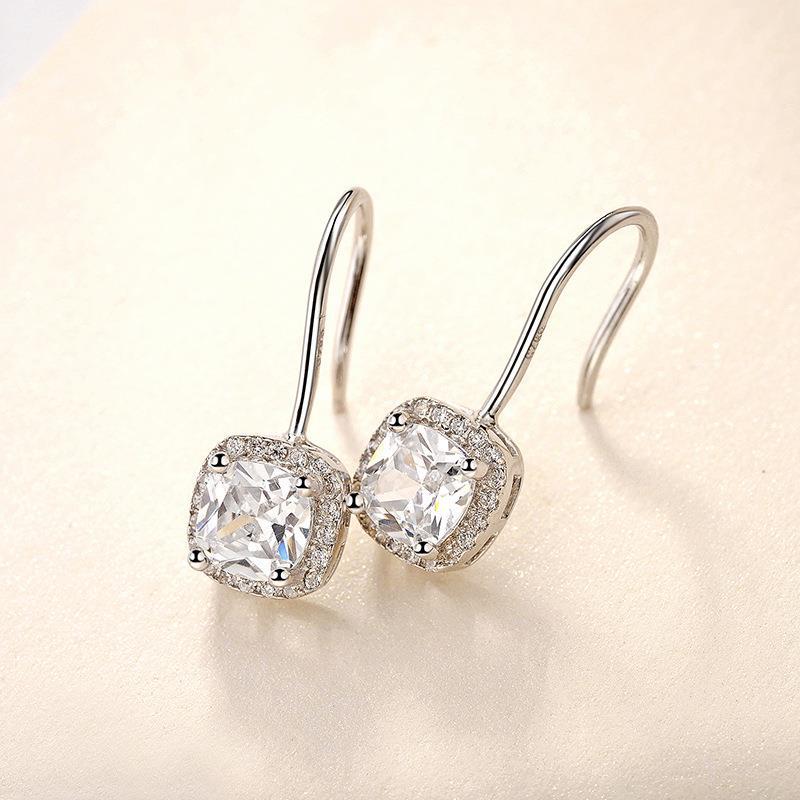 925 sterling silver small square diamond earrings for women with geometric design