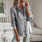 Striped long sleeve shirt with ruffle button-up design in casual office style for women