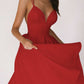 Red sexy V-neck suspender A-line dress for women summer fashion