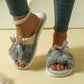 new bow plush slippers gray open toe indoor cozy footwear with decorative bows