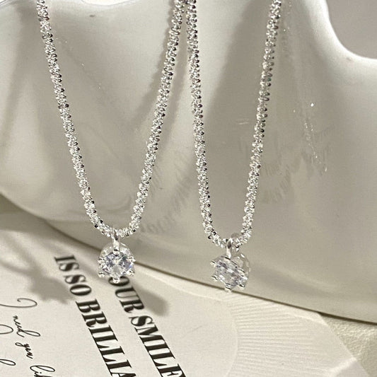Minimalist S925 silver Sparkling Starry Sky clavicle necklace with white zircon pendant for women