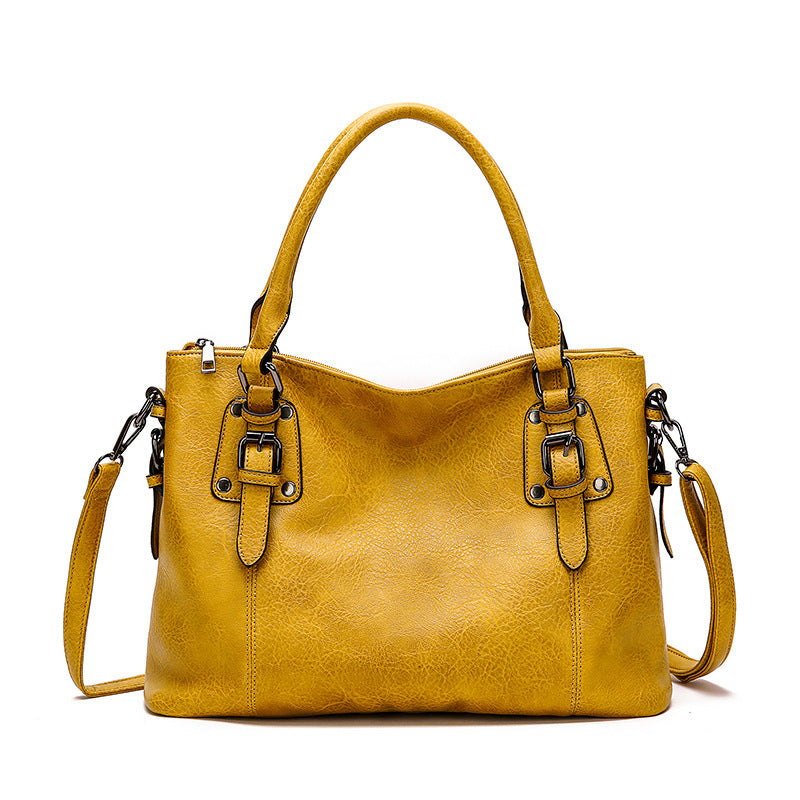European and American style women's retro simple yellow shoulder bag large capacity