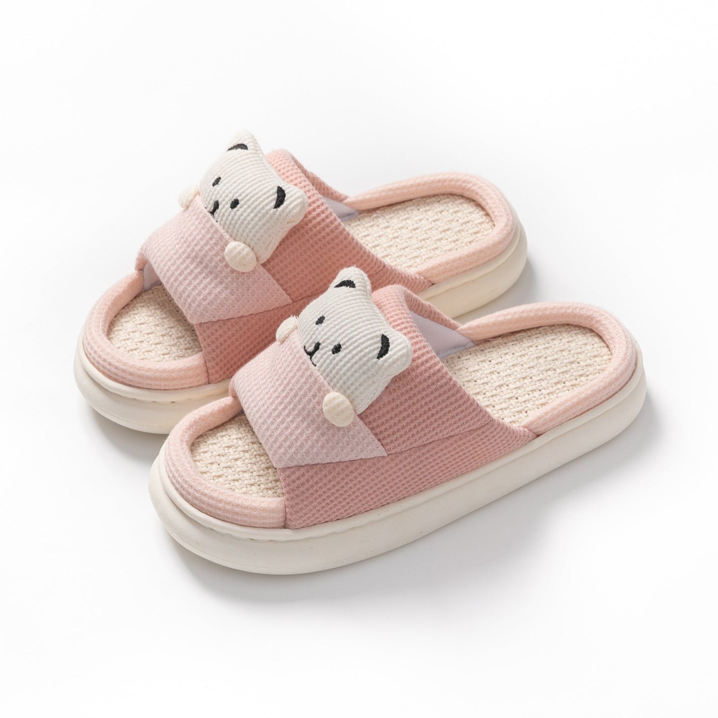 Pink cute cartoon bear slippers with thick sole for women, spring and autumn house shoes