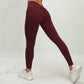Maroon high waist seamless yoga pants for women with scrunch butt and elastic ultra-soft fit