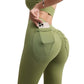 High waist hip lift yoga leggings with side pockets in green for women fitness