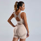 Seamless high waist yoga set women's vest and shorts tracksuit in beige color