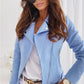 Stylish blue zip-up lapel jacket with long sleeves and pockets for women