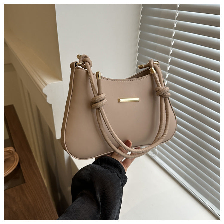 Women's high-end hand-held small square armpit bag in khaki PU material with single shoulder strap