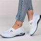 White breathable summer mesh slip-on shoes for women with black soles
