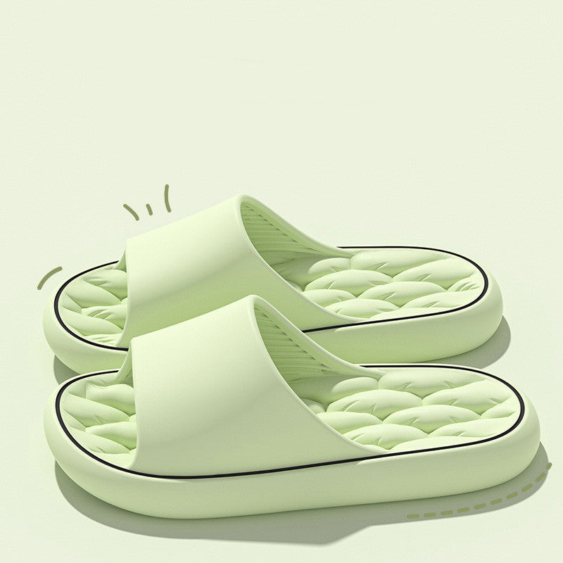 Light green non-slip design bathroom slippers with thick EVA sole and breathable hollow upper for men and women