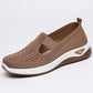 Brown summer breathable mesh slip-on casual shoes for women with white sole