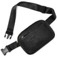 Black fashion chest bag made of soft PU artificial leather with adjustable strap and zipper pocket.