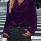 Women's pile collar long sleeve top in purple velvet fabric with loose fit and regular sleeves