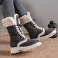 Women's winter lace-up snow boots with mid-tube fleece, suede upper, chunky rubber sole, and thick heels