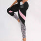 Color contrast patchwork high waist tight sports yoga leggings with leopard print and pink accents
