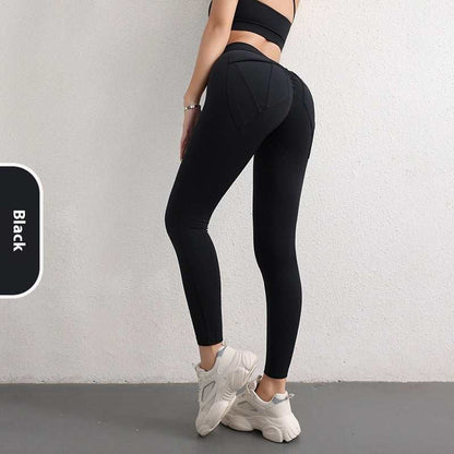Women's black high waist hip lift yoga pants with pockets for sports fitness