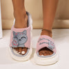 Pink cute cartoon kitten home slippers for women with open toes and white cushioned sole