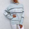 Women's winter snowflake sweater in half turtleneck knitted design with blue and white pattern