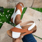 Women's summer wedges sandals with colorblock cross-strap and thick rubber sole, casual Roman style
