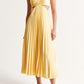 Yellow Ins suspender pleated long dress with hollow-waisted and backless design, sleeveless summer women's dress