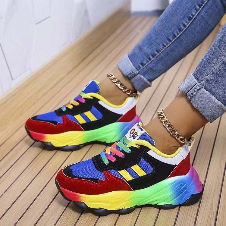 Colorful spring and autumn dad shoes with platform sole and lace-up design for women