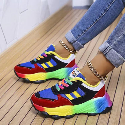 Colorful spring and autumn dad shoes with platform sole and lace-up design for women