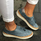 Blue Korean style women couple canvas shoes with tassels and flat rubber sole