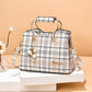Large capacity fashion women's handbag in plaid apricot with gold handles and shoulder strap