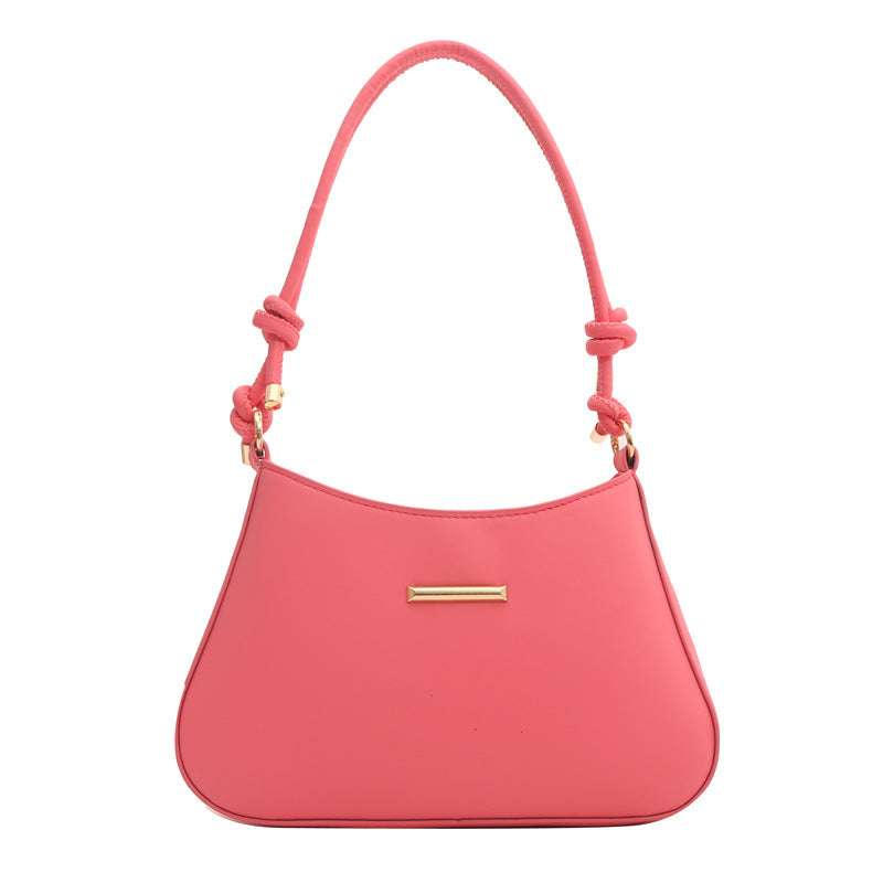 Women's high-end hand-held small square armpit bag in pink PU leather with gold accent