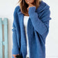 blue oversized bat sleeve hooded cardigan sweater for women