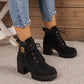 Black chunky heel plus size Martin boots with thick platform and lace-up front